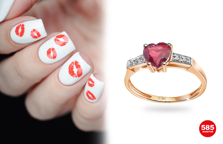маникюр, идеи, тренды, нейл-дизайн, нейл-арт, маникюр на 14 февраля, романтичный маникюр, 585 золотой