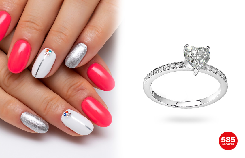 маникюр, идеи, тренды, нейл-дизайн, нейл-арт, маникюр на 14 февраля, романтичный маникюр, 585 золотой