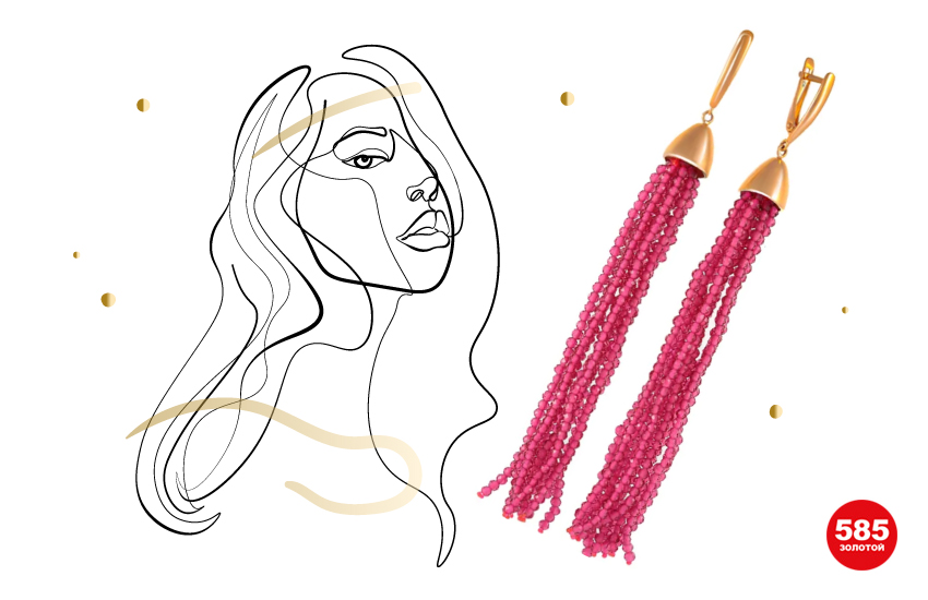 585 золотой, ювелирные украшения, серьги-кисти, тренд, золото, серебро, бисер