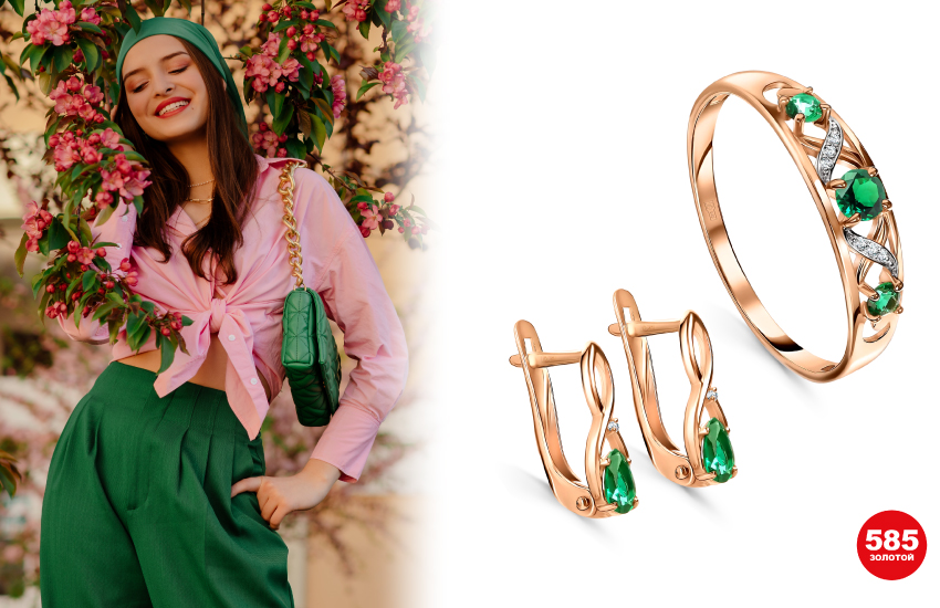 тренды ювелирные украшения 585 золотой лето 2022 серьги кольцо бриллианты 