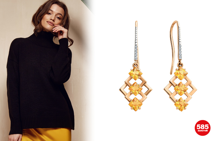магия камней, энергия камней, как камни влияют на настроение, драгоценные камни, цитрин, серьги с цитрином, 585 золотой