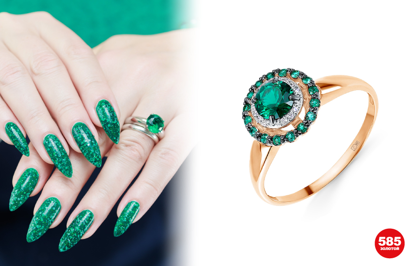 тренды маникюра 2022 осень 585 золотой ювелирные украшения драгоценные камни