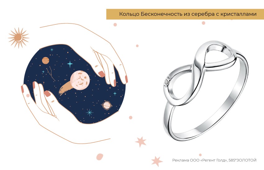 астрономия, планеты, женские руки, серебряное кольцо бесконечность