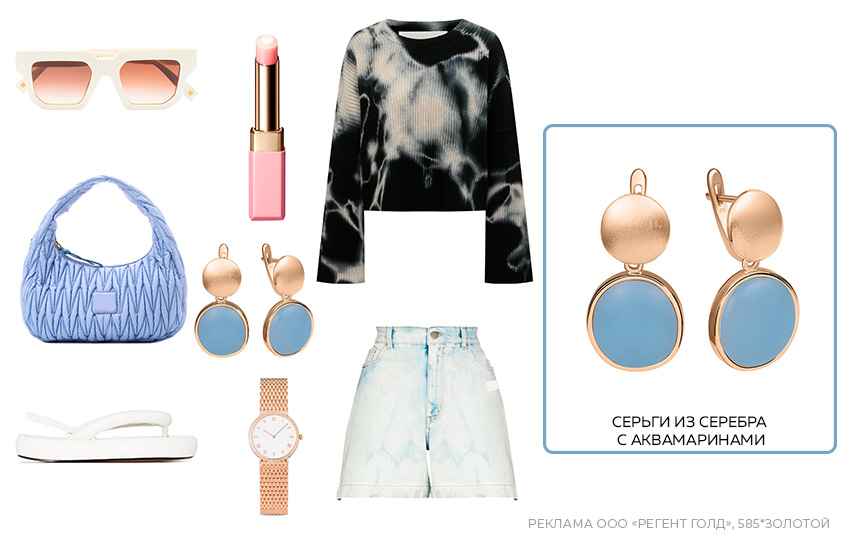 стильный образ, джинсовые шорты, модные серьги