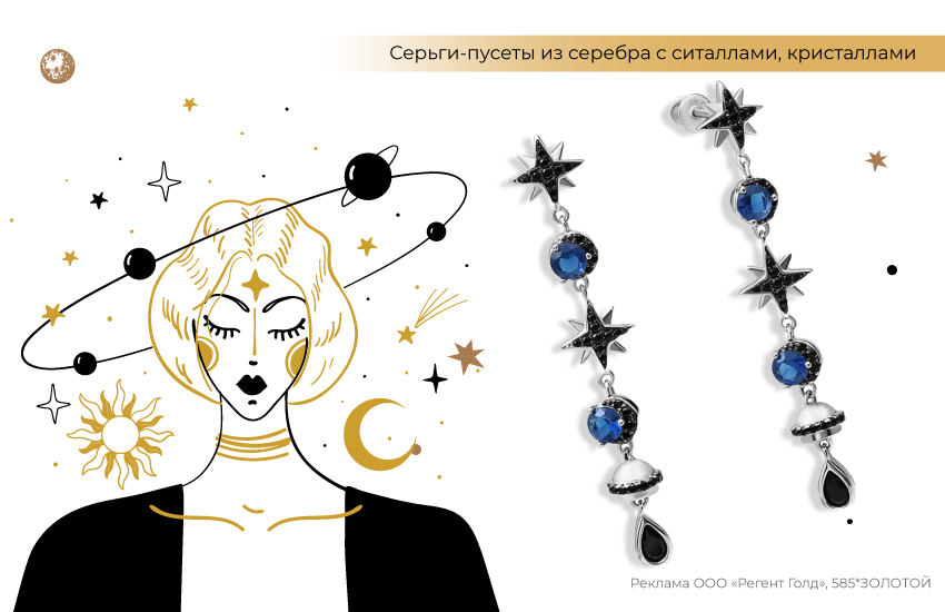 астрология, космос, планеты, девушка, орбита, длинные серьги, серьги из серебра с ситаллами