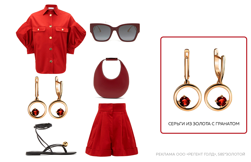 стильный образ с шортами, льняной костюм, серьги с гранатом