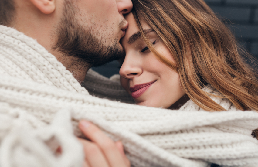 влюбленная пара, теплый шарф, нежность