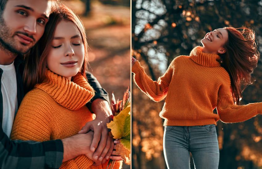 влюбленная пара, объятия, осень