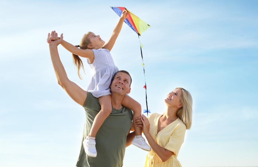 семья, воздушный змей, небо