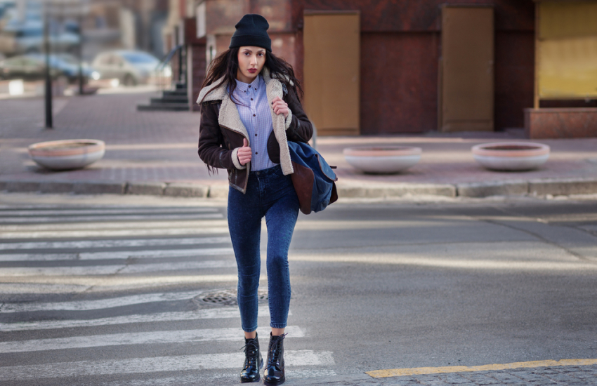 девушка, зима, джинсы, немодный образ