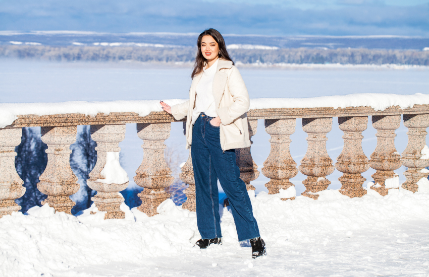 девушка, зима, джинсы, немодный образ