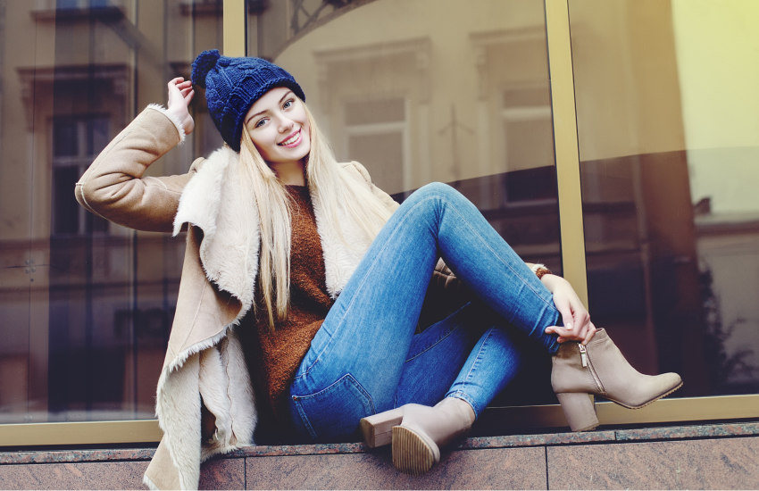 девушка, зима, джинсы, немодный образ
