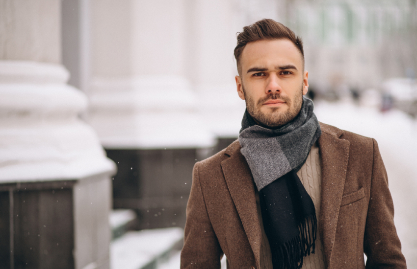 красивый мужчина, шарф, зима