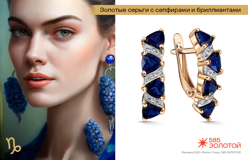 гороскоп здоровья и красоты, гороскоп на октябрь, Козерог, серьги с сапфиром