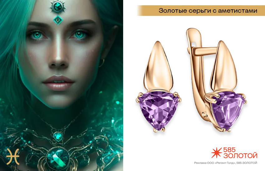 гороскоп здоровья и красоты, гороскоп на октябрь, Рыбы, серьги с аметистом