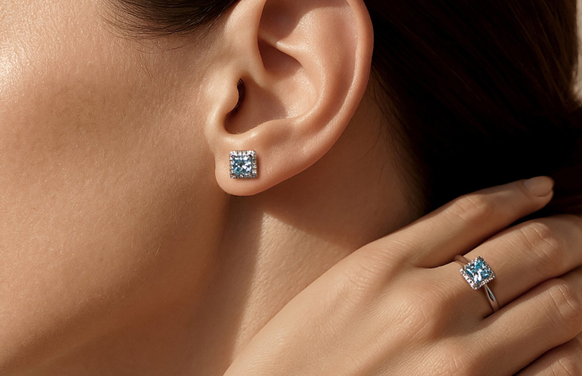 девушка, камни айс блю, голубые камни, украшения