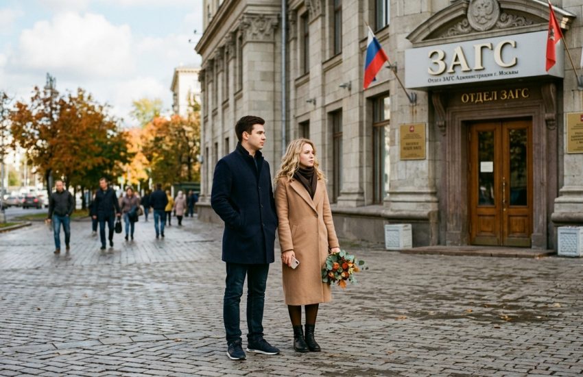 Молодая пара в раздумье у ЗАГСа